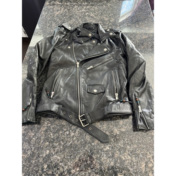 BLK DNM Other - BLK DNM Black Vintage Distressed Perfecto Moto Leather Jacket. Glass Beads Med